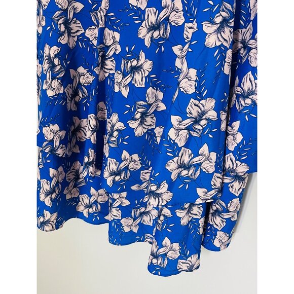 Eliza J Blue & White Floral Print Dress V-Neck 3/4 Sleeve Fit & Flare Size 12 - Picture 5 of 7